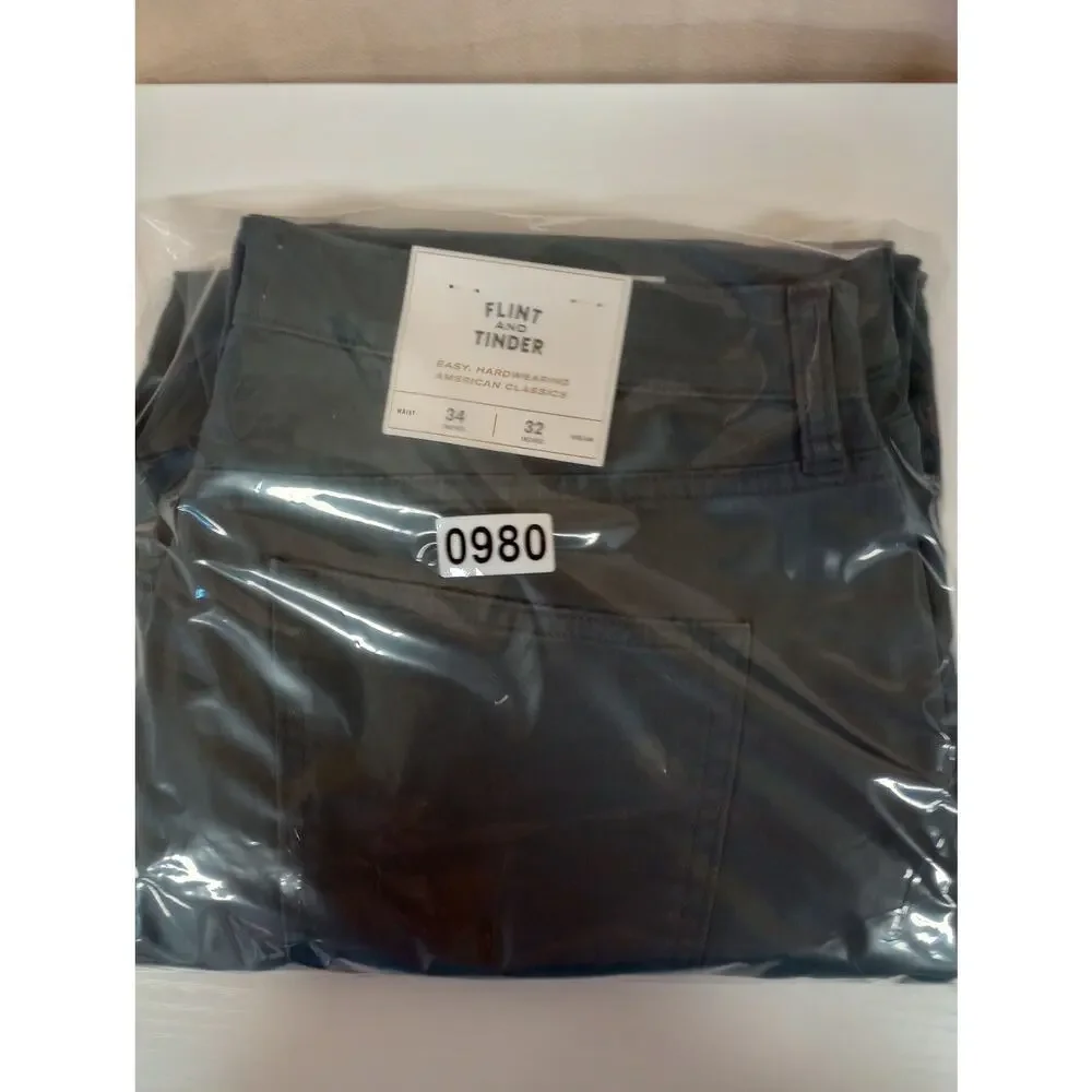 NWT Flint and Tinder Chinos Men's Size 34x32 Green 5 Pocket Tapered Fit (0980)